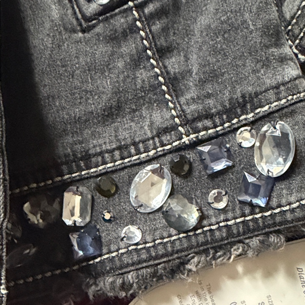 DG2 by Diane Gilman Gray Jean Jacket with Gem Accents